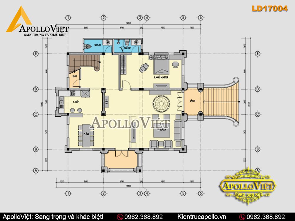 Mẫu lâu đài 3 tầng 1 tum tân cổ điển lộng lẫy, đẳng cấp (LD17004)